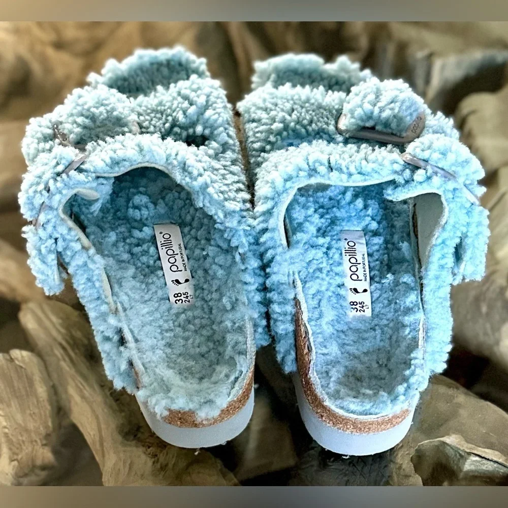 🎸Papillio by Birkenstock🎸🔥NWOT🔥ArizonaBig Buckle Genuine Shearling Slide— 7-7.5